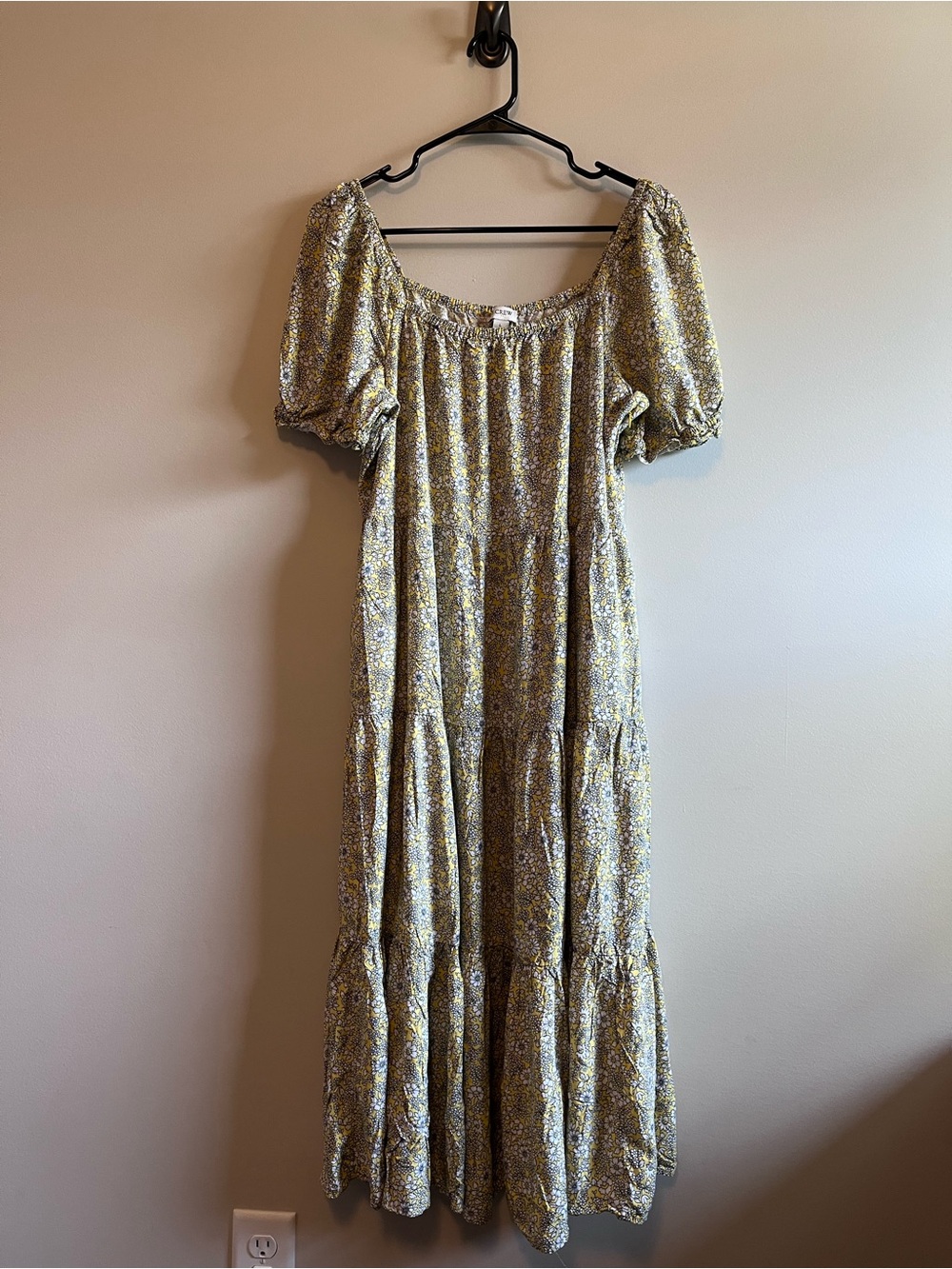 J. Crew Yellow Floral Maxi Dress with Puff Sleeves